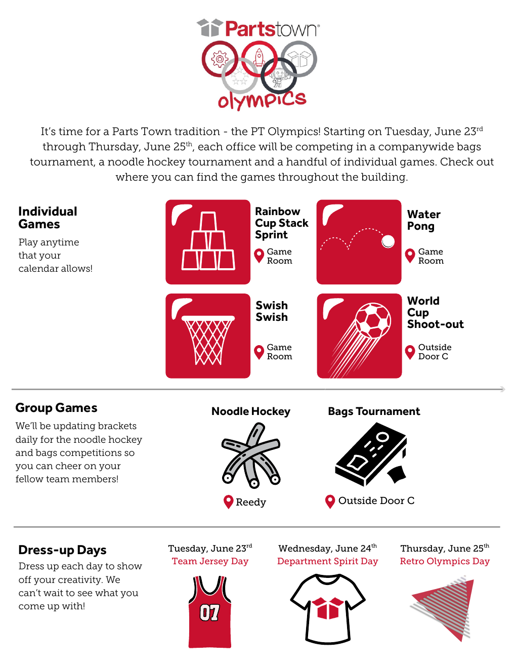 Parts Town Olympics employee event desk drop