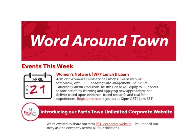 Word Around Town newsletter dated April 20, 2026